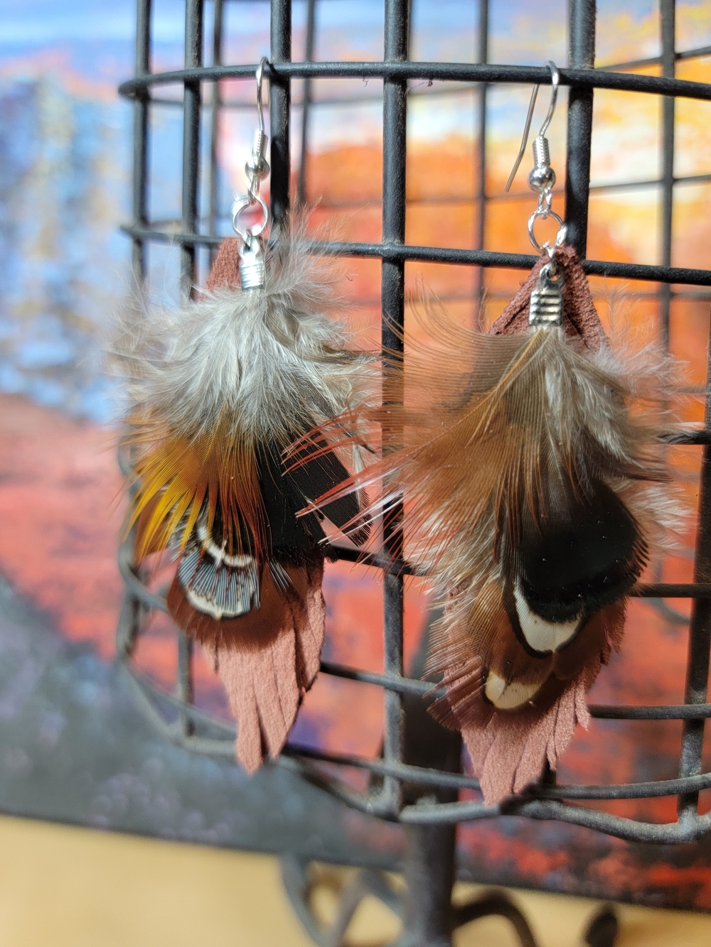 Boho Feather Drop Earrings Artisian Made